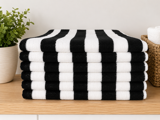 Cabana Beach Towel Lg Blk Stripe
