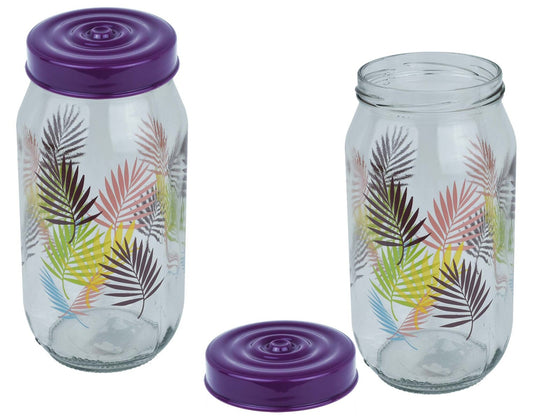 Storage Glass Jar wLeaf Print 1Lt