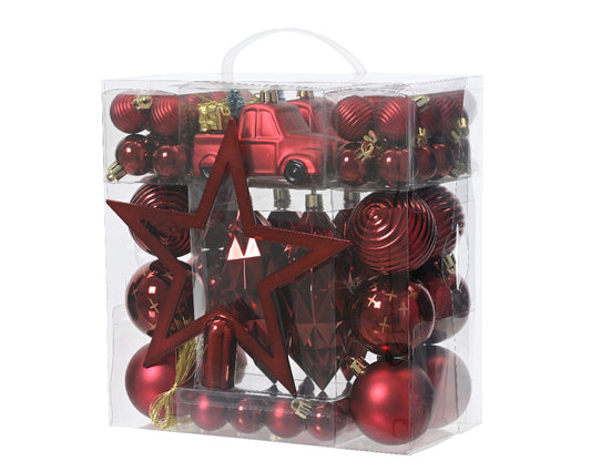 Decoris Bauble Shatterproof Mix Box 67ct Oxblood