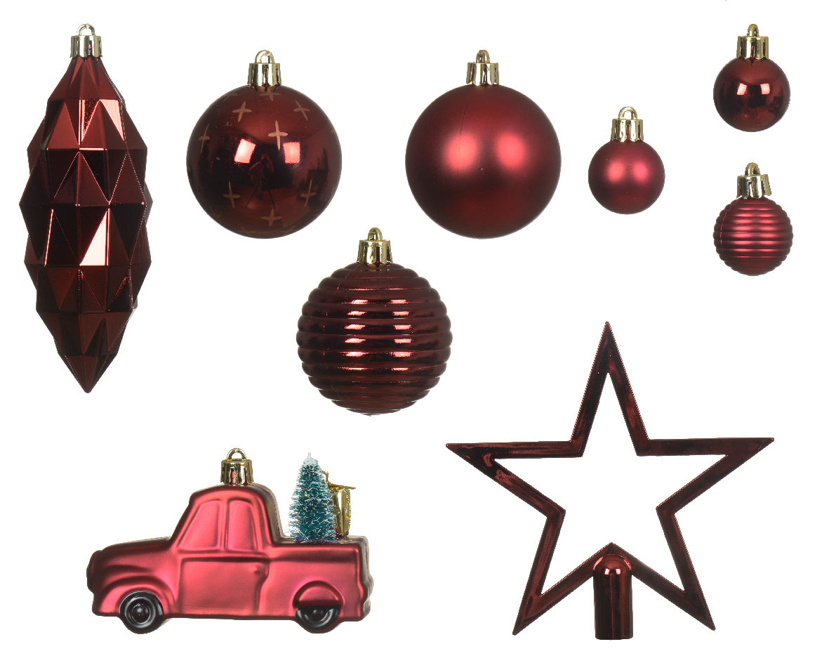 Decoris Bauble Shatterproof Mix Box 67ct Oxblood