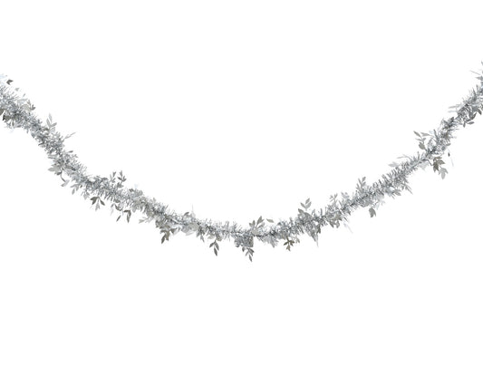 Dec Tinsel Garland Leaf Silver