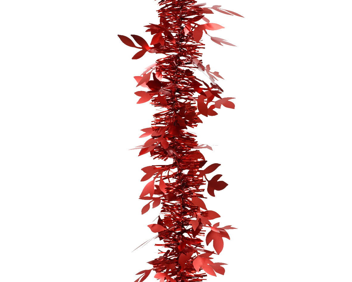 Dec Tinsel Garland Leaf X/Red