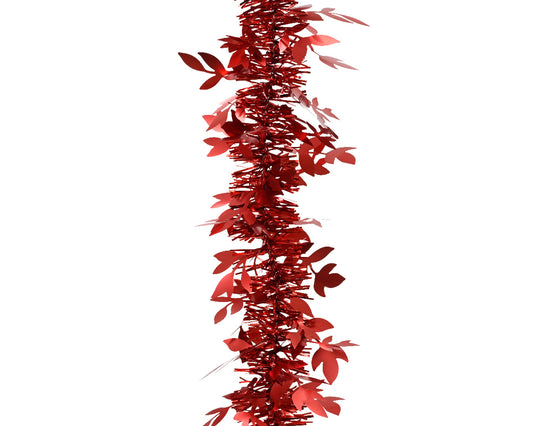 Dec Tinsel Garland Leaf X/Red