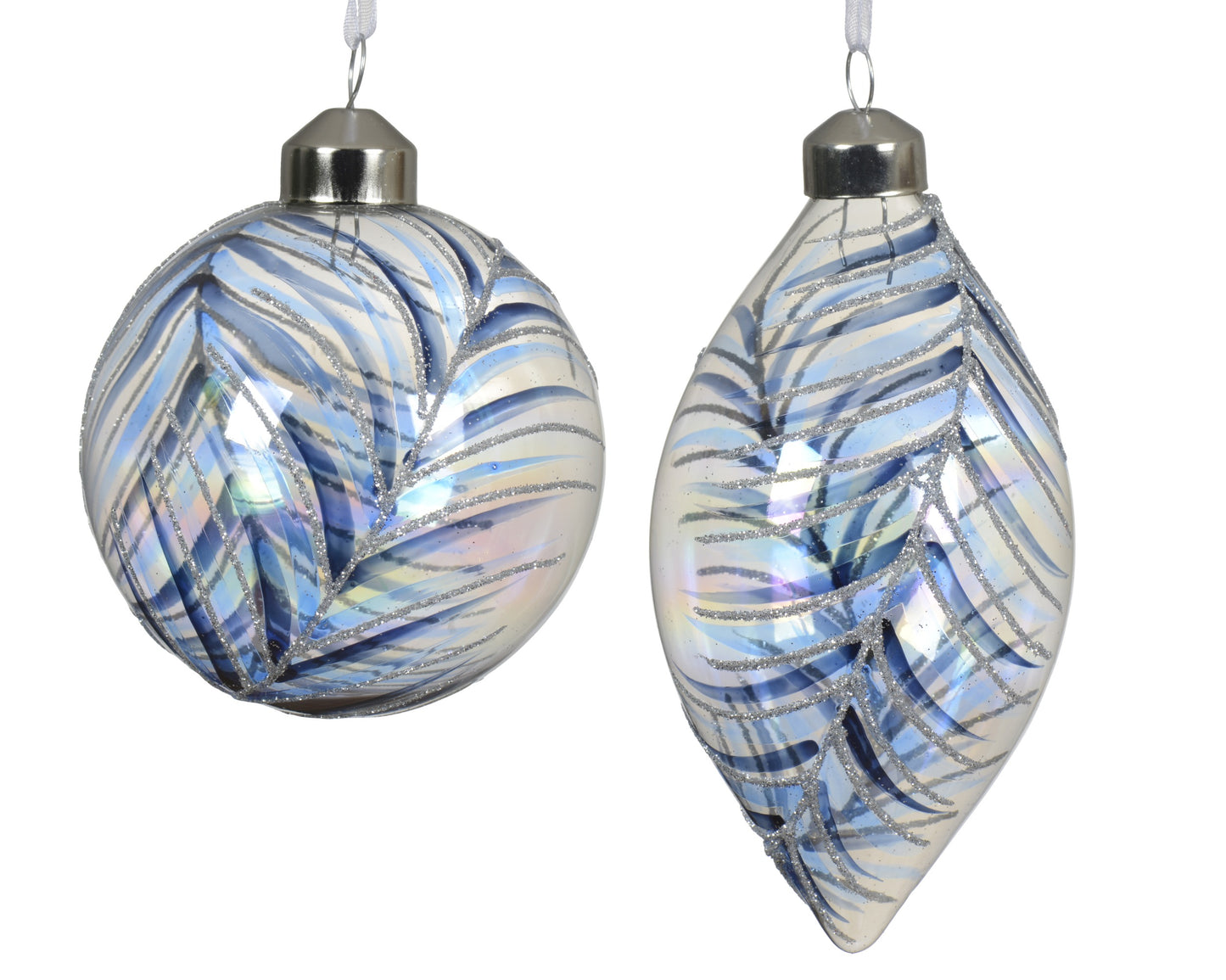 Glass Bauble/Olive Blu 2Asst 8cm