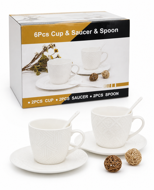 Tea Cup/Saucer Set 6pc Wht