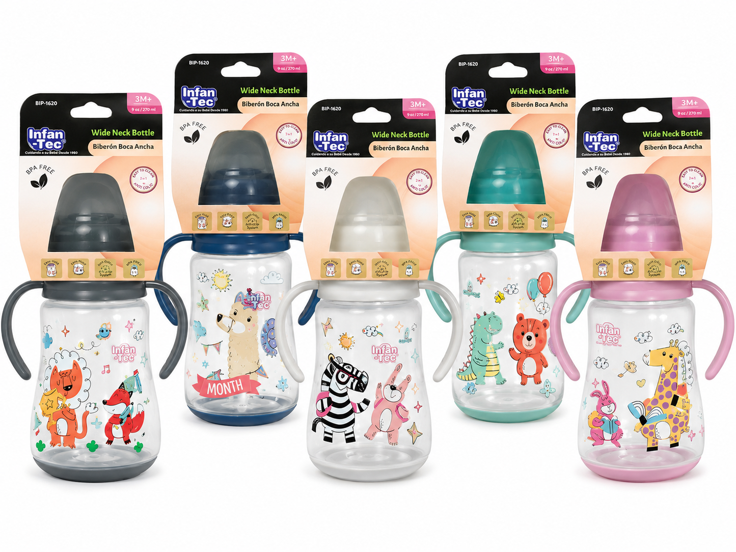 Wide Neck Bottle w Hndl 3mPlus asst 12oz