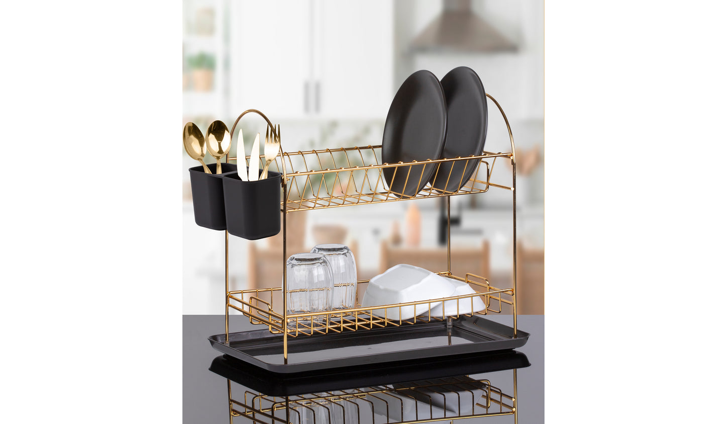 Two Tier Dish Rack Drainer Gld