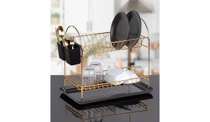 Two Tier Dish Rack Drainer Gld