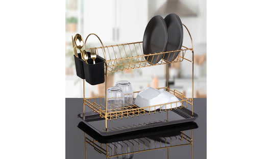 Two Tier Dish Rack Drainer Gld