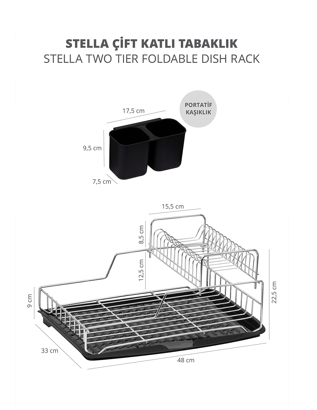 Stella 2 Tier Foldble Dish Rack Chr