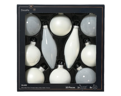 Decoris Glass Baub 10pc WntWht
