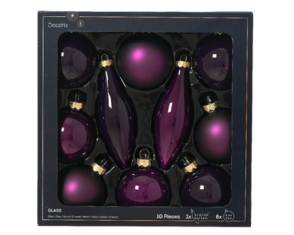 Decoris Glass Baub 10pc Purple
