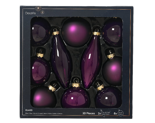 Decoris Glass Baub 10pc Purple