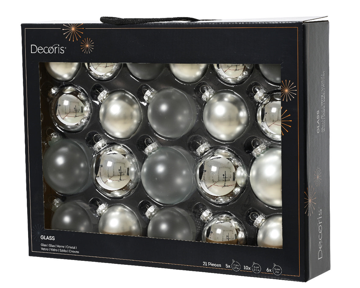 Decoris Glass Bauble 21pc Slv