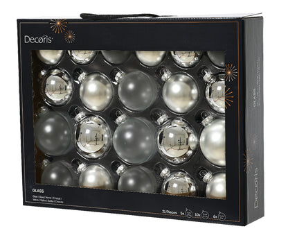 Decoris Glass Bauble 21pc Slv