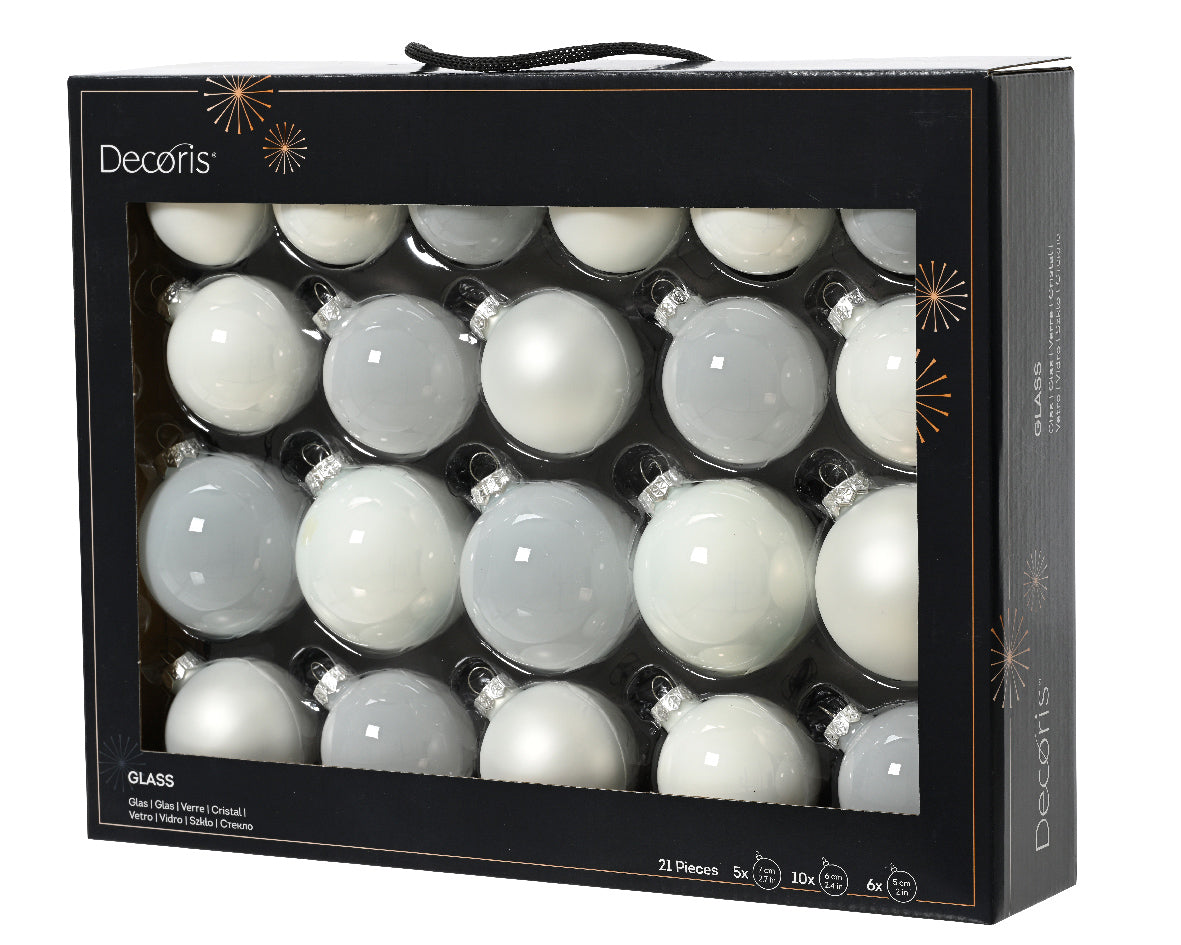 Decoris Glass Baub 21pc Wnt Wht