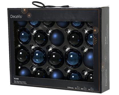 Decoris Glass Baub 21pc Nt Blu