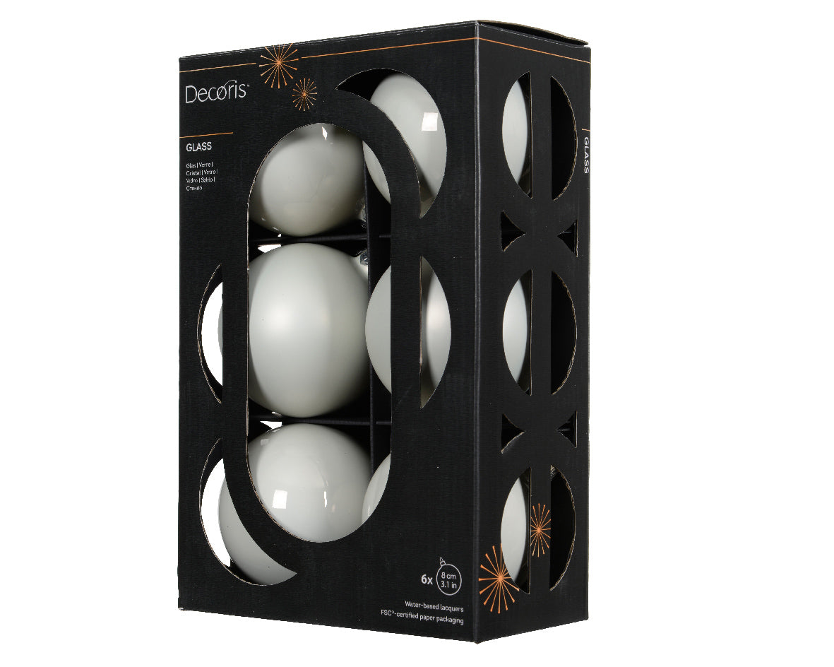 Decoris Glass Baub 6pc Wnt Wht