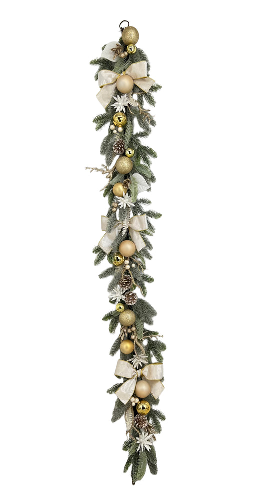 Garland 6ft Frost Balls/Bow Gold