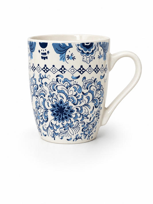 Ceramic Coffee Mug Blue And Floral 12oz