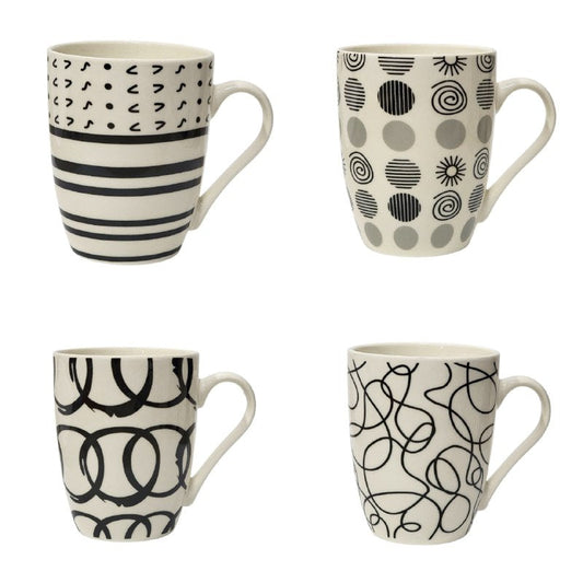 Ceramic Coffee Mug Wht Geo/Shapes 12oz