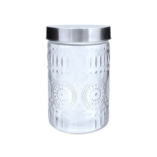 Glass Canister Vintage Embossed 1100ml