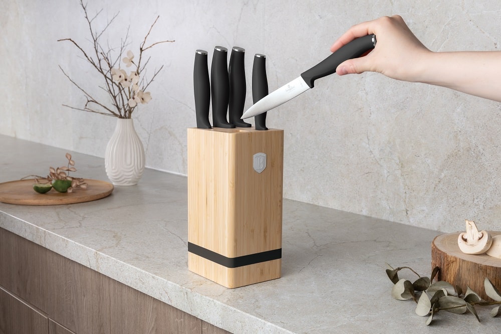 Knife 6pc Bmb Stnd Blk Mt