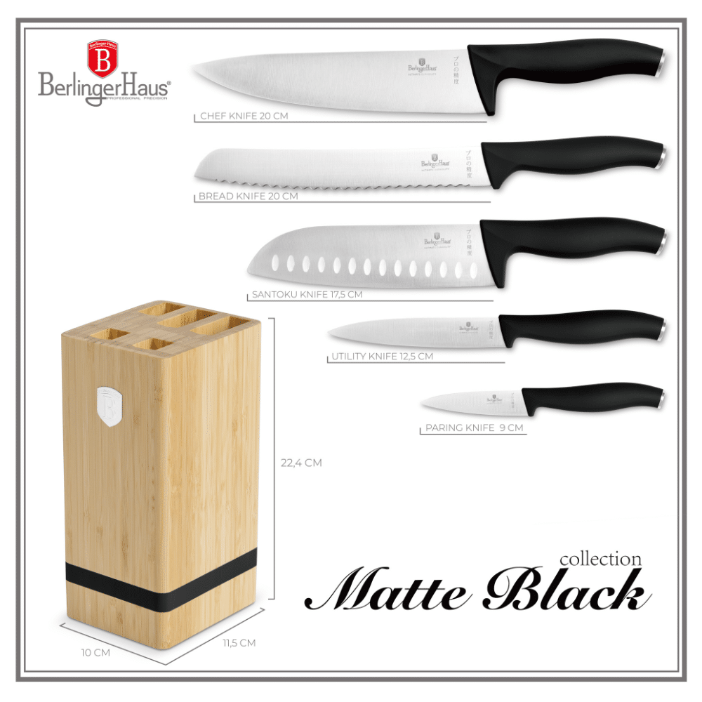 Knife 6pc Bmb Stnd Blk Mt