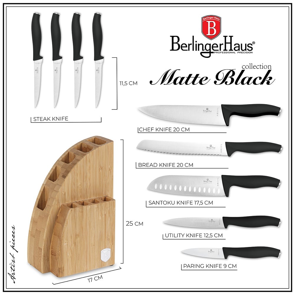 Knife 10pc Set Bmb Stnd Blk Mt