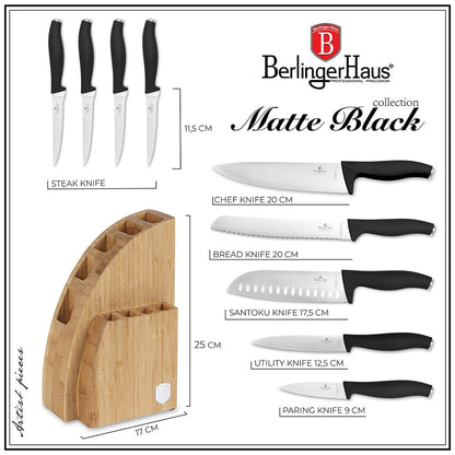 Knife 10pc Set Bmb Stnd Blk Mt
