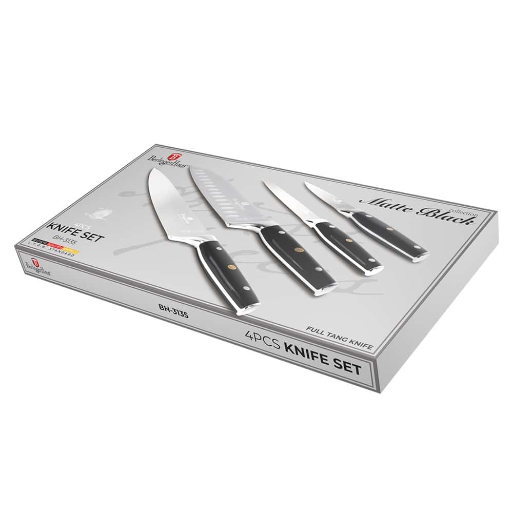 Knife Set 4pc Blk Matt Silver