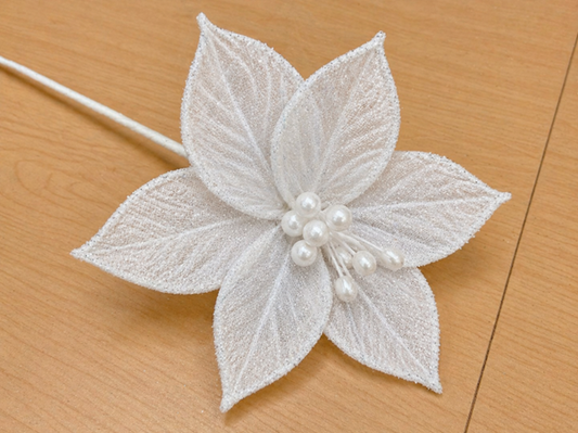 HB Glitter Flower Spray Pick Wht 22in
