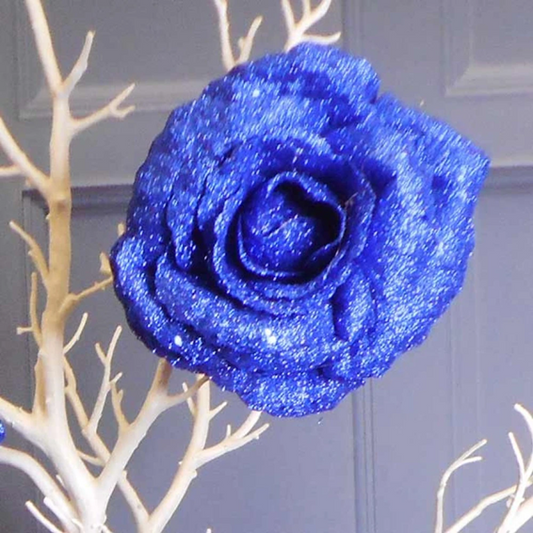 HB Glitter Rose on Clip Blue 4in