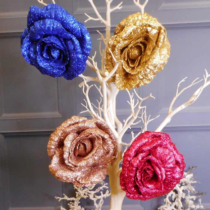 HB Glitter Rose on Clip Blue 4in