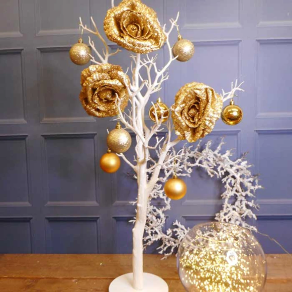 HB Glitter Rose on Clip Rose Gold 4in