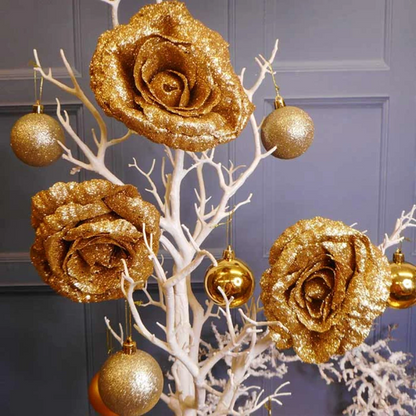 HB Glitter Rose on Clip Rose Gold 4in