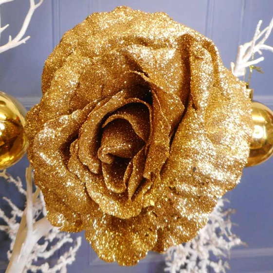 HB Glitter Rose on Clip Rose Gold 4in