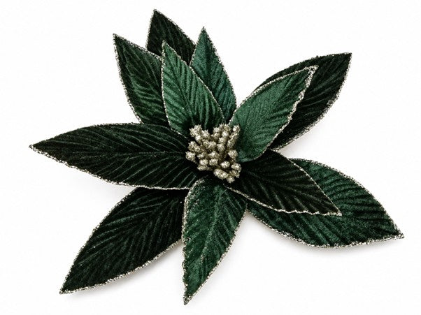 HB Velvet Poinsettia on Stem Hunter Green