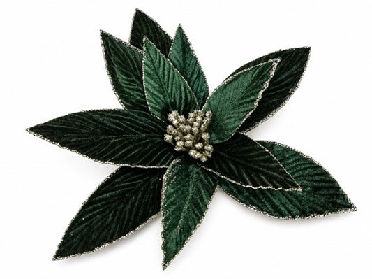 HB Velvet Poinsettia on Stem Hunter Green