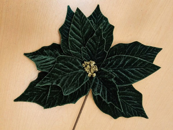 HB Velvet Poinsettia on Stem Emerald Grn