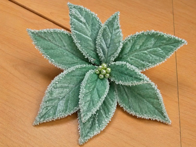 HB Velvet Poinsettia on Stem Frozen Grn