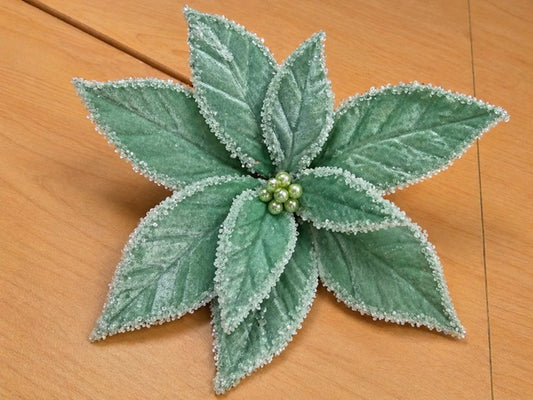 HB Velvet Poinsettia on Stem Frozen Grn