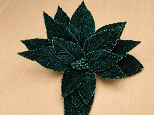 HB Jumbo Velvet Poinsettia Forest Grn