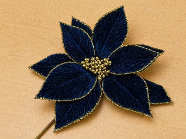 HB Velvet Poinsettia on Stem Mid Blue