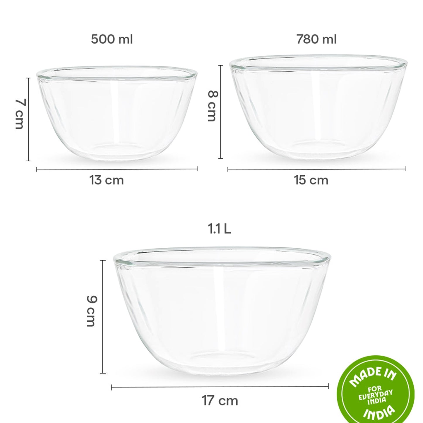 Boro Glass Mixing Bowl Set 3pc