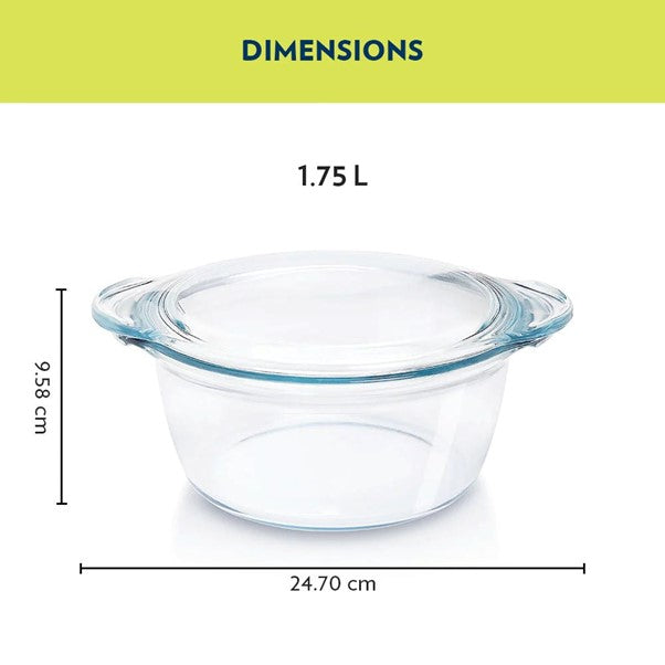 Boro Rnd Deep Casserole Glass Dish w/Flat Lid 1.75L