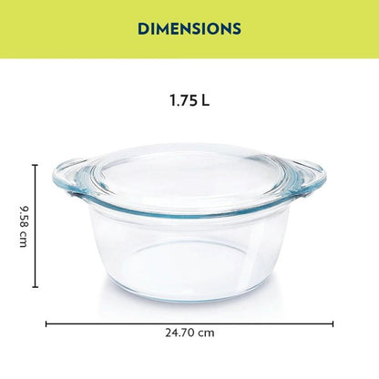 Boro Rnd Deep Casserole Glass Dish w/Flat Lid 1.75L