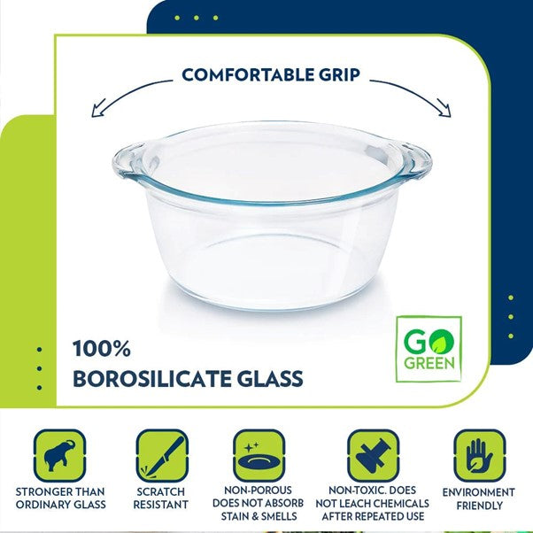 Boro Rnd Deep Casserole Glass Dish w/Flat Lid 1.75L