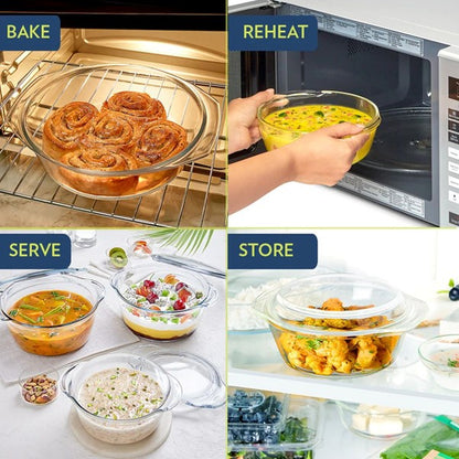 Boro Rnd Deep Casserole Glass Dish w/Flat Lid 1.75L