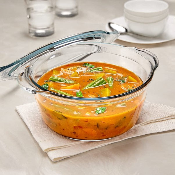 Boro Rnd Deep Casserole Glass Dish w/Flat Lid 1.75L